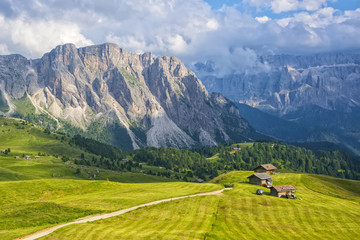 Fototapeta na wymiar Scenic view of alpine pasturage in picturesque mountain valley