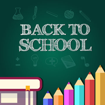Back to school poster with text on chalkboard