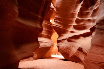 Glowing colors of Upper Antelope Canyon, the famous slot canyon in Navajo reservation near Page, Arizona,