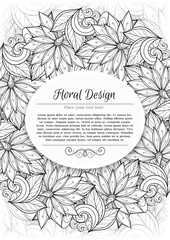 Vector Monochrome Floral Template with Place for Text