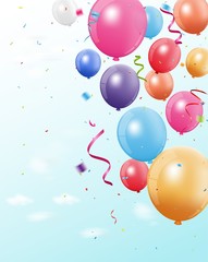 Colorful birthday balloon with confetti