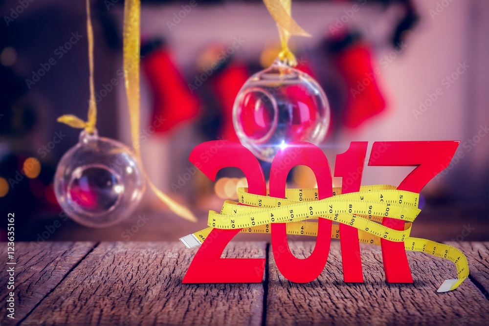 Poster composite image of digitally generated image of new year with ta