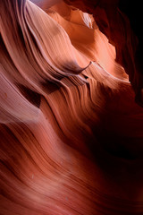 Glowing colors of Upper Antelope Canyon, the famous slot canyon in Navajo reservation near Page, Arizona,
