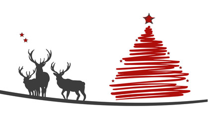 Naklejka premium Gezeichneter Weihnachtsbaum in winterlicher Landschaft