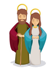 Mary and joseph icon. Holy family and merry christmas season theme. Colorful design. Vector illustration