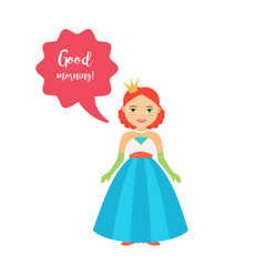 Cute cartoon princess with speech bubble for game design. Vector illustration