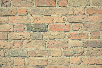 Empty brick wall. Red bricks with nice texture. Background with copy space.