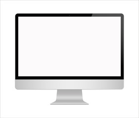 Computer with blank screen on white background