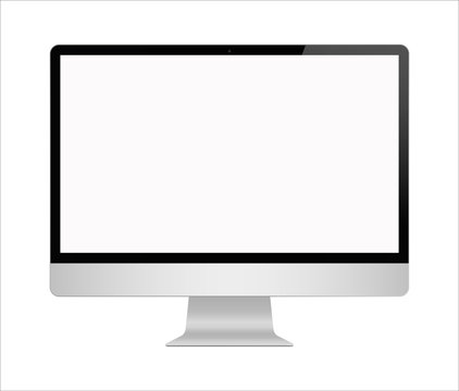  Computer with blank screen on white background