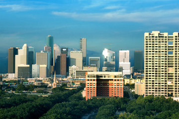 Fototapeta na wymiar Center Houston, Downtown in the evening. Texas, United States