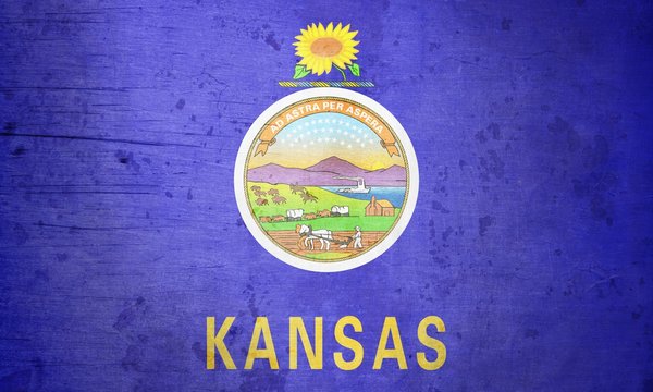 A grunge illustration of the state flag of Kansas