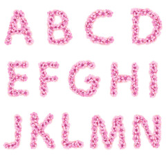 Vector pink flowers of sakura alphabet floral font pt1
