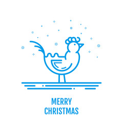 Merry Christmas icon concept with rooster in outline style. New year design for banner web graphics wallpaper page background invitation greeting card flyer poster template. Vector Illustration.