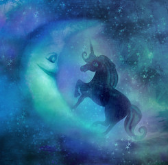 Fototapeta na wymiar cute magic unicorn and moon