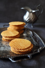 French waffles, traditional norman biscuit, dark photo