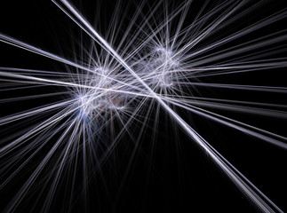 Computer generated fractal illustration of light beams decoration on black background