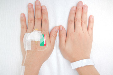 IV solution in a patient hand