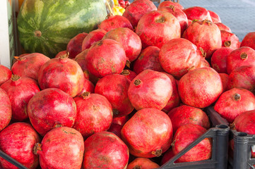 pomegranate fruit background. Citrus group. Market place in Istanbul