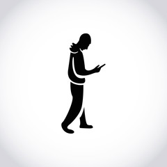man goes with the phone in hand icon vector flat design