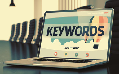 Landing Page of Laptop with Keywords Concept. 3D.