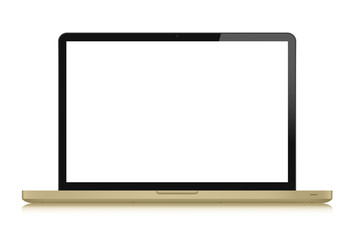laptop, Computer with blank screen on white background. Gold