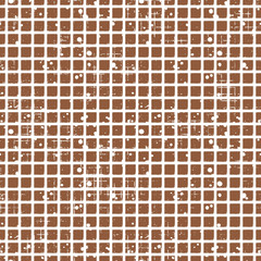 Seamless vector checkered pattern. Creative geometric brown background with squares. Grunge texture with attrition, cracks and ambrosia. Old style vintage design. Graphic illustration.