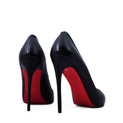 female black shoes over white