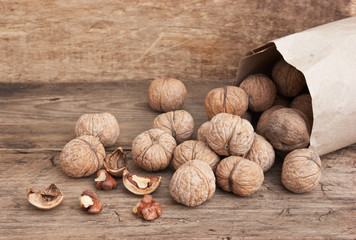 walnuts in a kraft paper bag