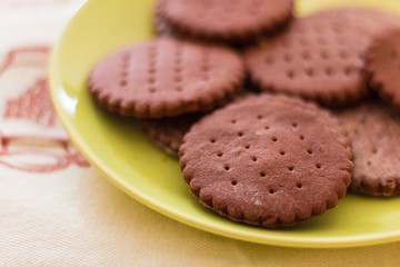 homemade chocolate cookies on a green dish