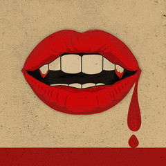 Lips, Mouth of Dracula, Halloween Illustration, Grunge Vintage Style