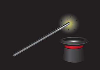Magic Wand and Black Magician Hat