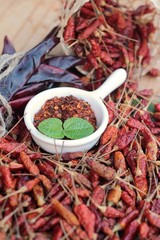 Chili powder and dried chilli for cooking.