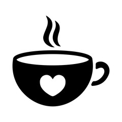 cup of coffee tea hot drink black vector icon on white backgroun
