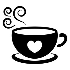 cup of coffee tea hot drink black vector icon on white backgroun