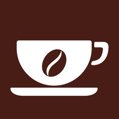 cup of coffee tea hot drink white vector icon on brown backgroun