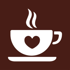 cup of coffee tea hot drink white vector icon on brown backgroun