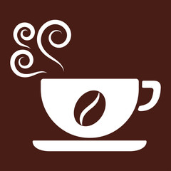 cup of coffee tea hot drink white vector icon on brown backgroun