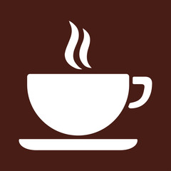 cup of coffee tea hot drink white vector icon on brown backgroun