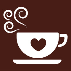 cup of coffee tea hot drink white vector icon on brown backgroun