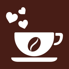 cup of coffee tea hot drink white vector icon on brown backgroun