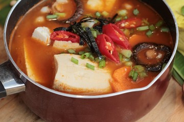Korean tofu kimchi soup traditional is delicious.