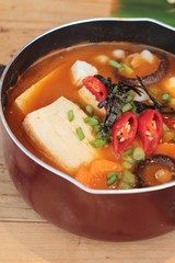 Korean tofu kimchi soup traditional is delicious.