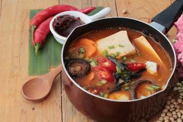 Korean tofu kimchi soup traditional is delicious.
