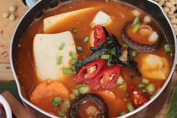 Korean tofu kimchi soup traditional is delicious.