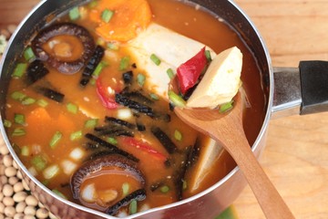 Korean tofu kimchi soup traditional is delicious.