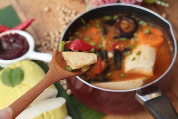 Korean tofu kimchi soup traditional is delicious.