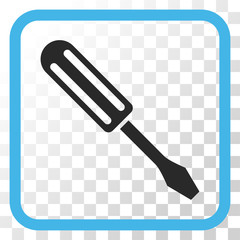 Screwdriver blue and gray vector icon. Image style is a flat pictogram symbol in a rounded square frame on a transparent background.