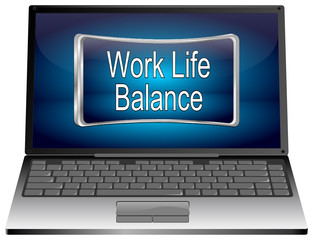 Laptop computer with Work Life Balance button - 3D illustration