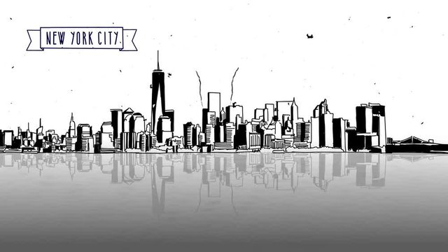  New York Skyline Firework White Background, Intro Animation, Motion Design Footage -  Festive Events Jingle or Trailer.