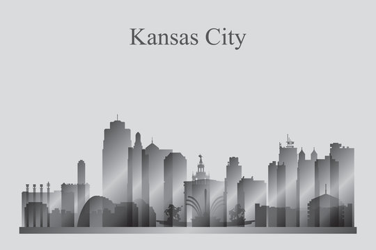 Kansas City skyline silhouette in grayscale